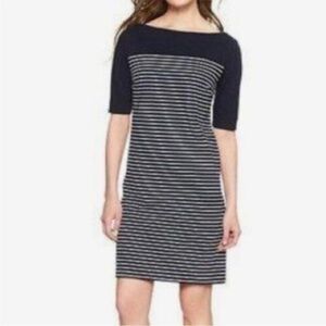 Gap Boatneck Mariner Nautical Navy & White Stripes Knit Shift Dress - Sz L